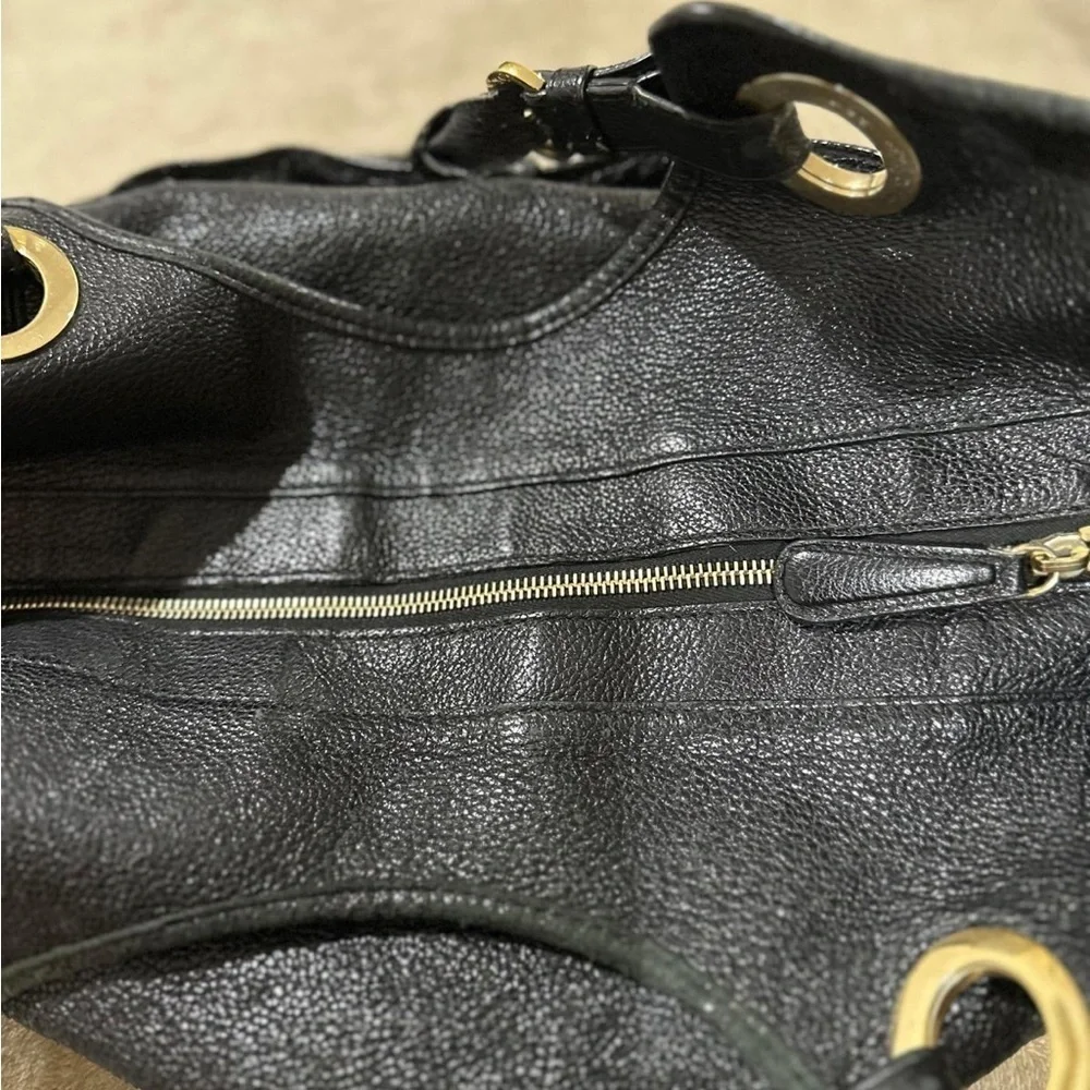 VINTAGE Christian Dior Black and Gold Shoulder Bag with Textured Leather
